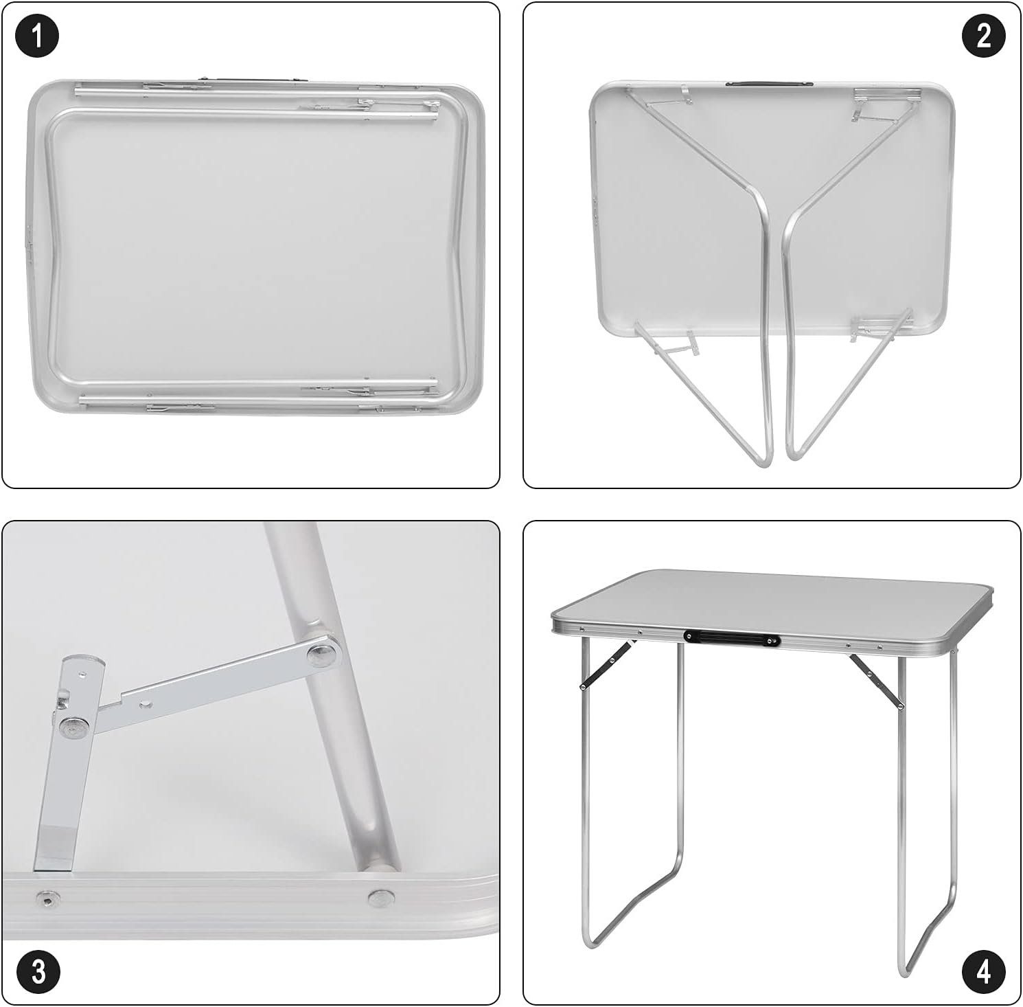 Woltu Campingtisch, Klapptisch 80x60x70 cm Klappbar Gartentisch, aus Alu MDF