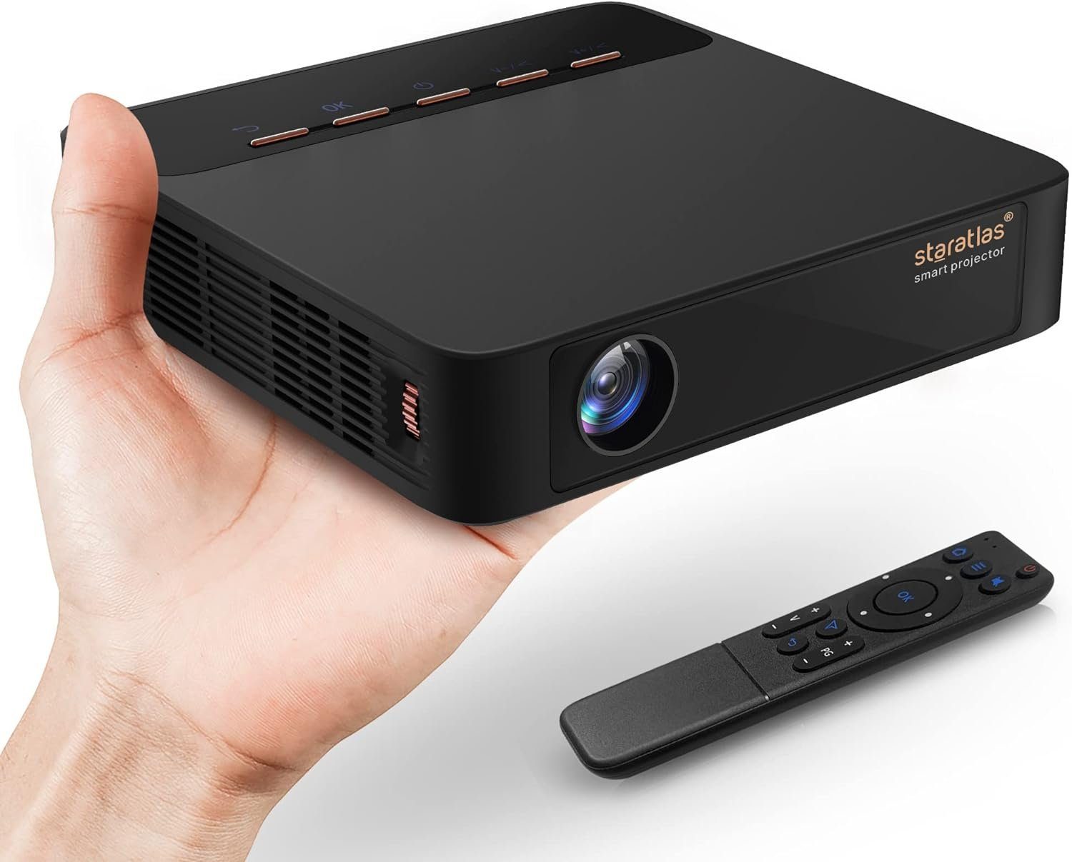staratlas Portabler Projektor (3840 x 2160 px, 4K Mini Beamer WiFi 6 Android Netflix YouTube, Bluetooth 150 Lumen)