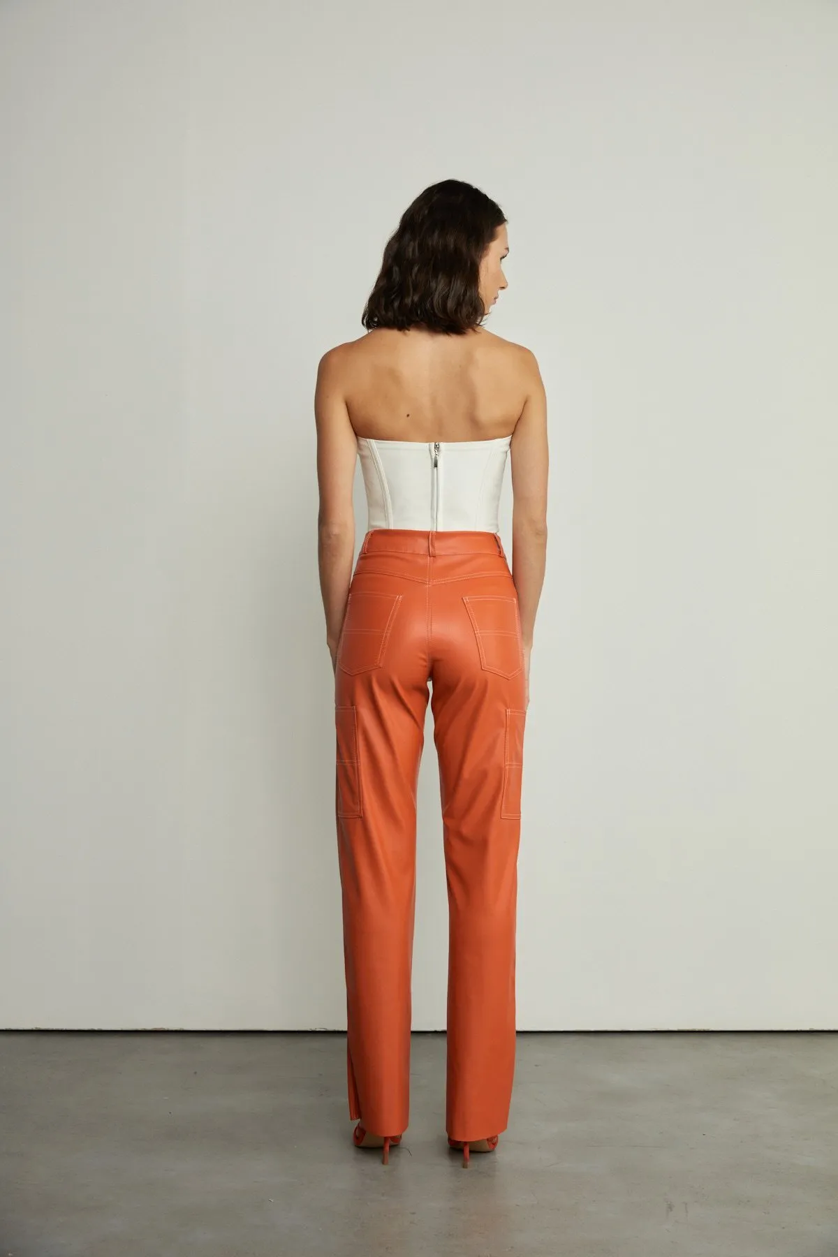 VATKALI  Leder-Cargohose Orange