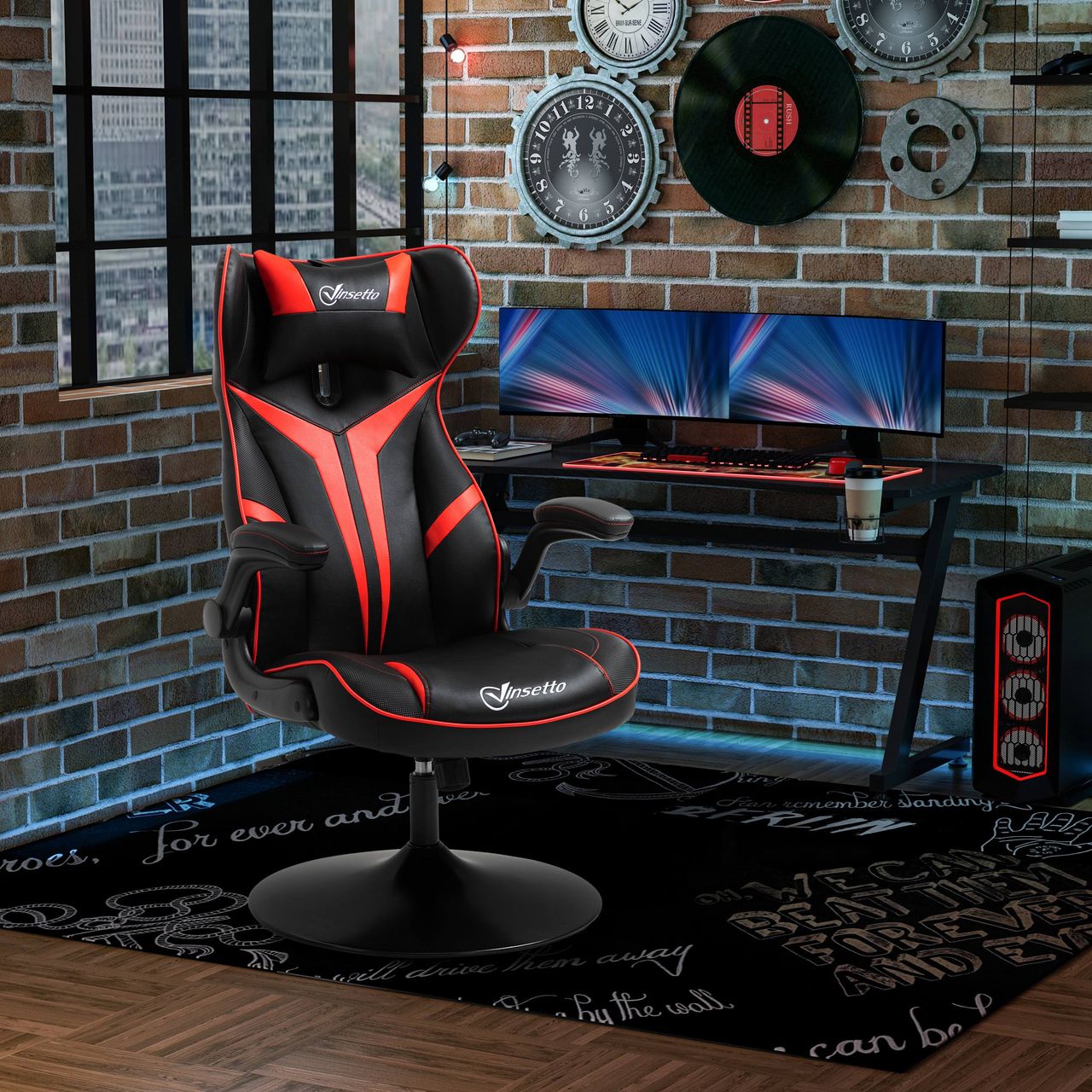 Vinsetto Gaming Stuhl ergonomischer Computerstuhl mit Wippfunktion Rot