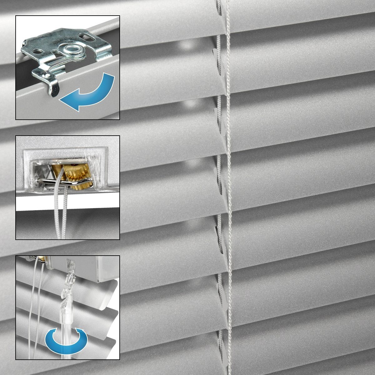 Jalousie Aluminium Fensterjalousie Jalousette Rollo, ECD Germany, Universalhalter, Silber 140x175cm Aluminiumlamellen Sicht-Licht-Blendschutz