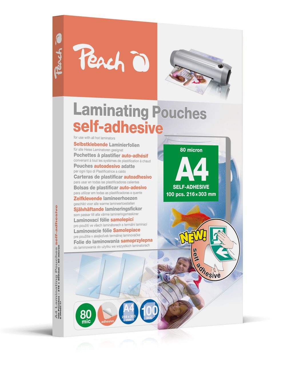 Peach Laminierfolien A4, 80 mic, selbstklebend, S-PP080-17, 100 Stk.