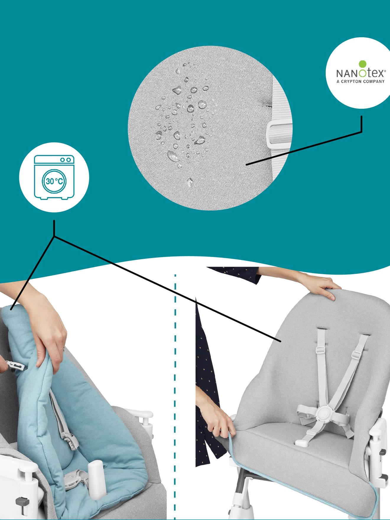 Chaise haute Slick 2 en 1 BABYMOOV blanc bleu gris