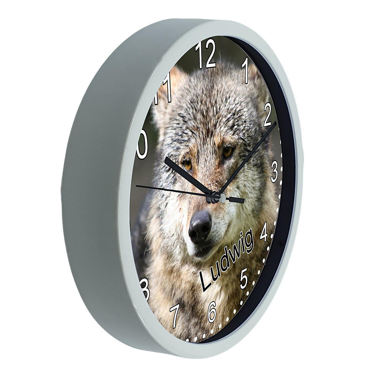 Kinder Wanduhr personalisiert mit Name Wolf