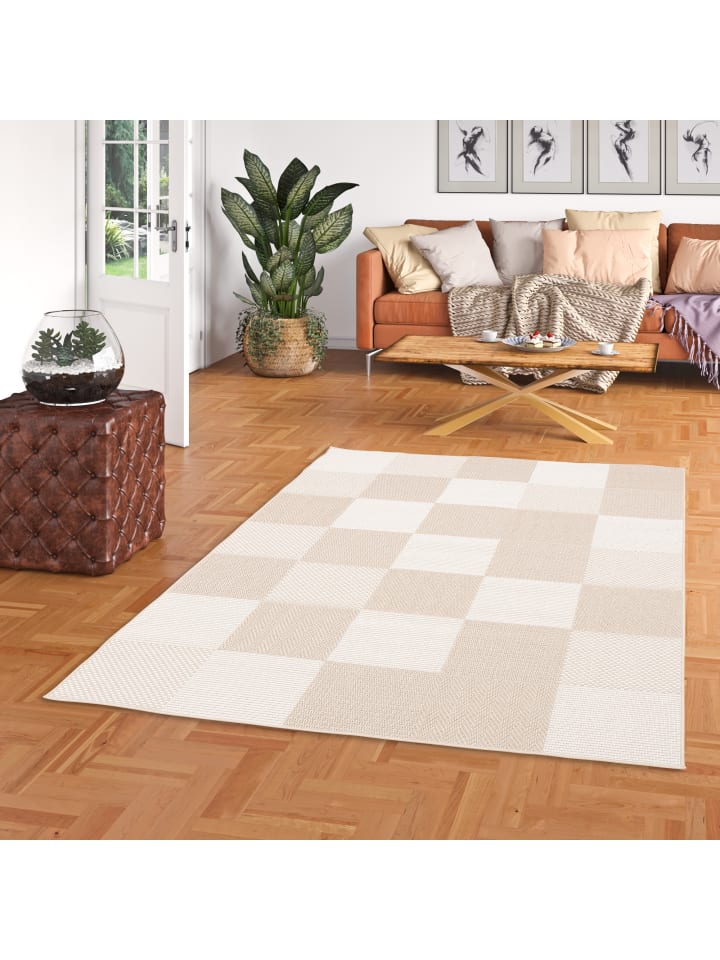Pergamon In & Outdoor Teppich Flachgewebe Marbella Karo in Beige günstig kaufen