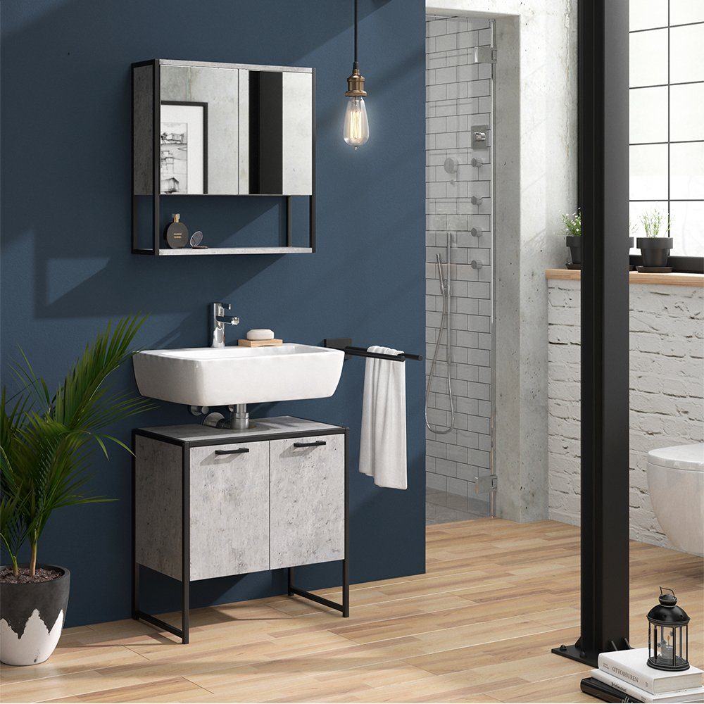 Vicco Badmöbel-Set Loft-Badezimmerset FYRK Beton Set 1, (2-er Set, 2-St., 2-er Set)