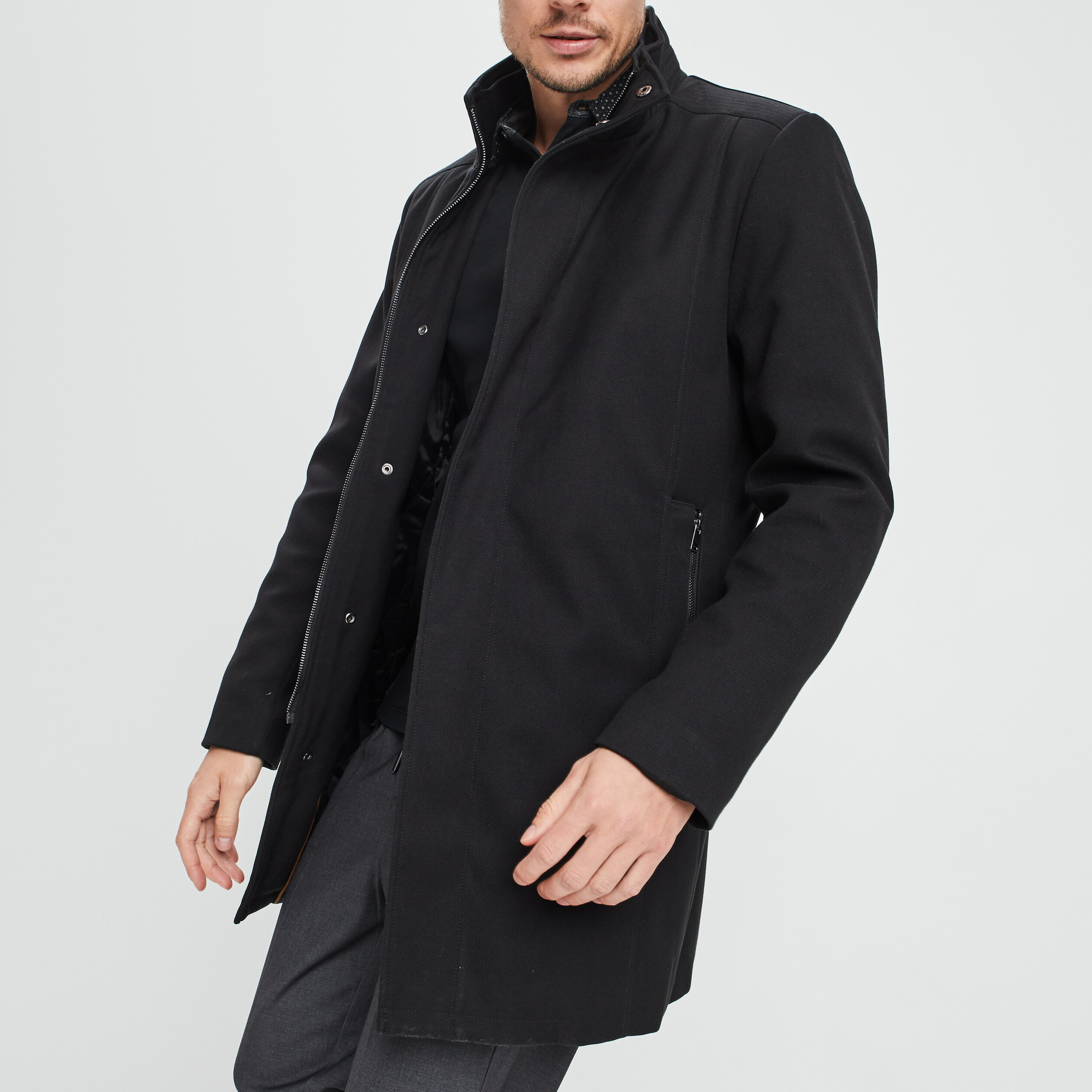 Manteau droit long noir homme | La Halle