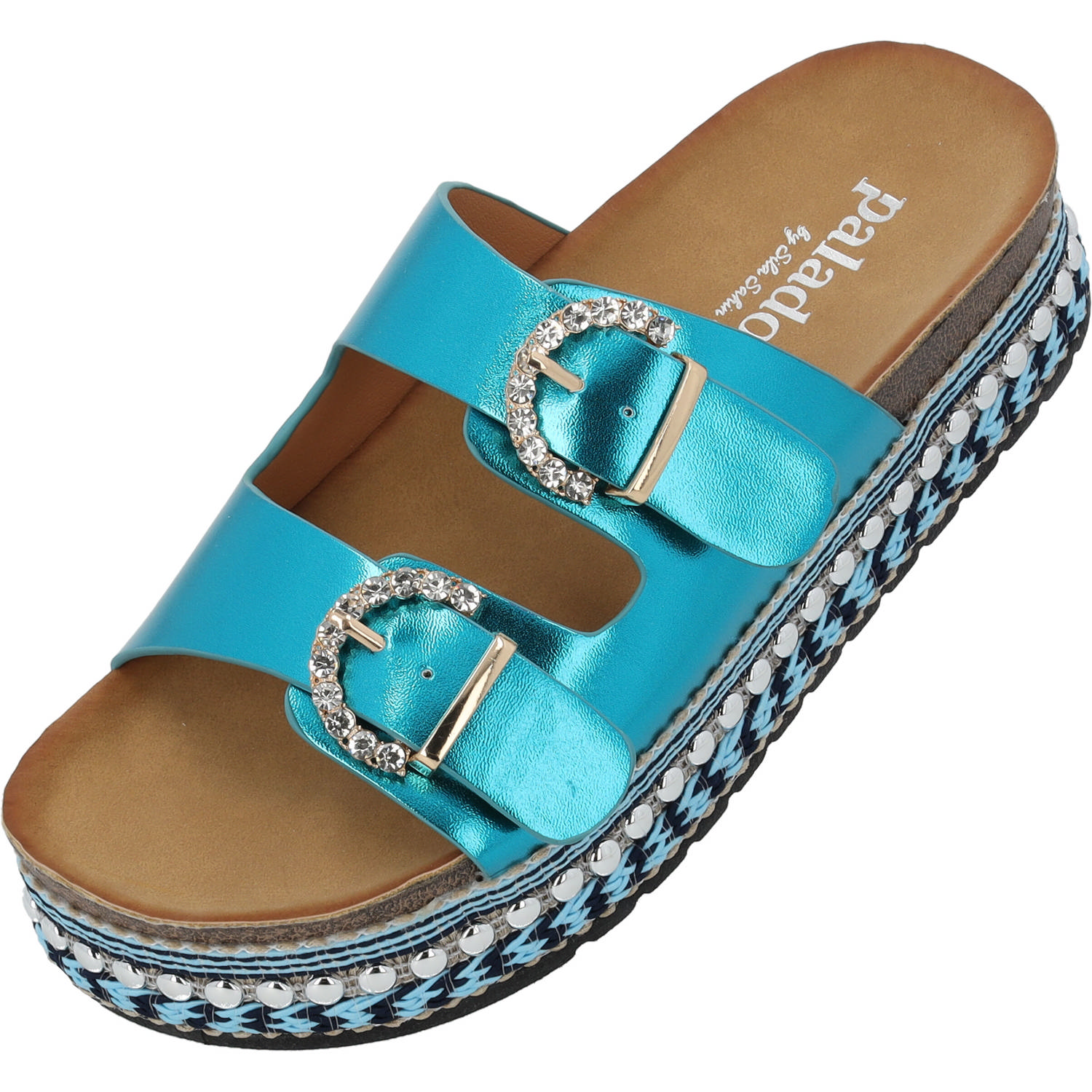 Palado Chag by Sila Sahin, Plateau-Pantoletten, Damen, Blau Metallic