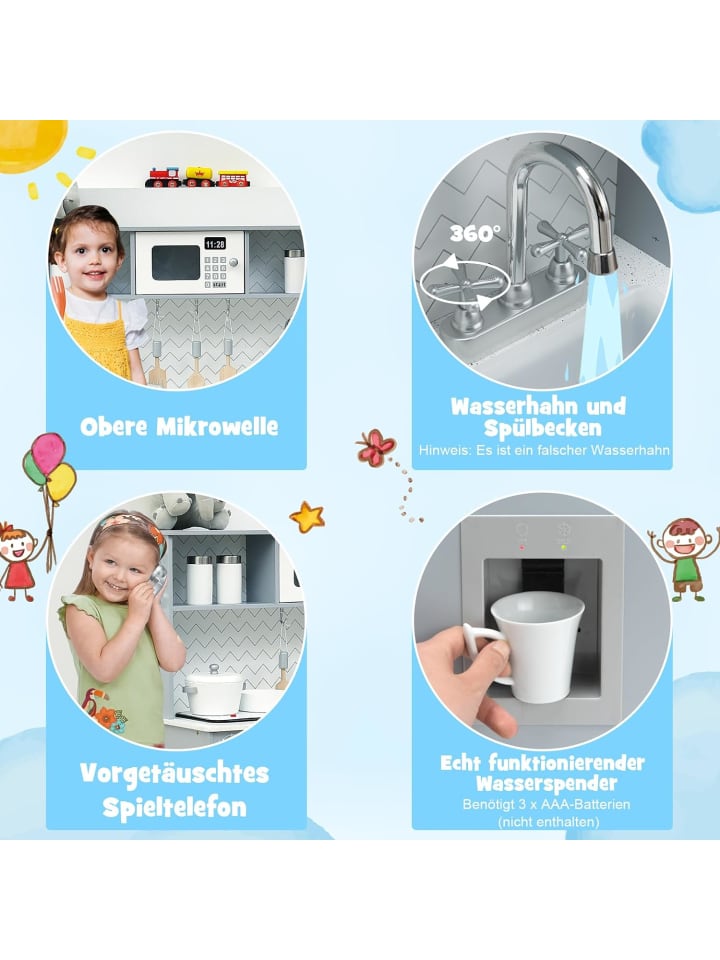 COSTWAY Spielküche ab 3 Jahren in Grau günstig kaufen 76 cm