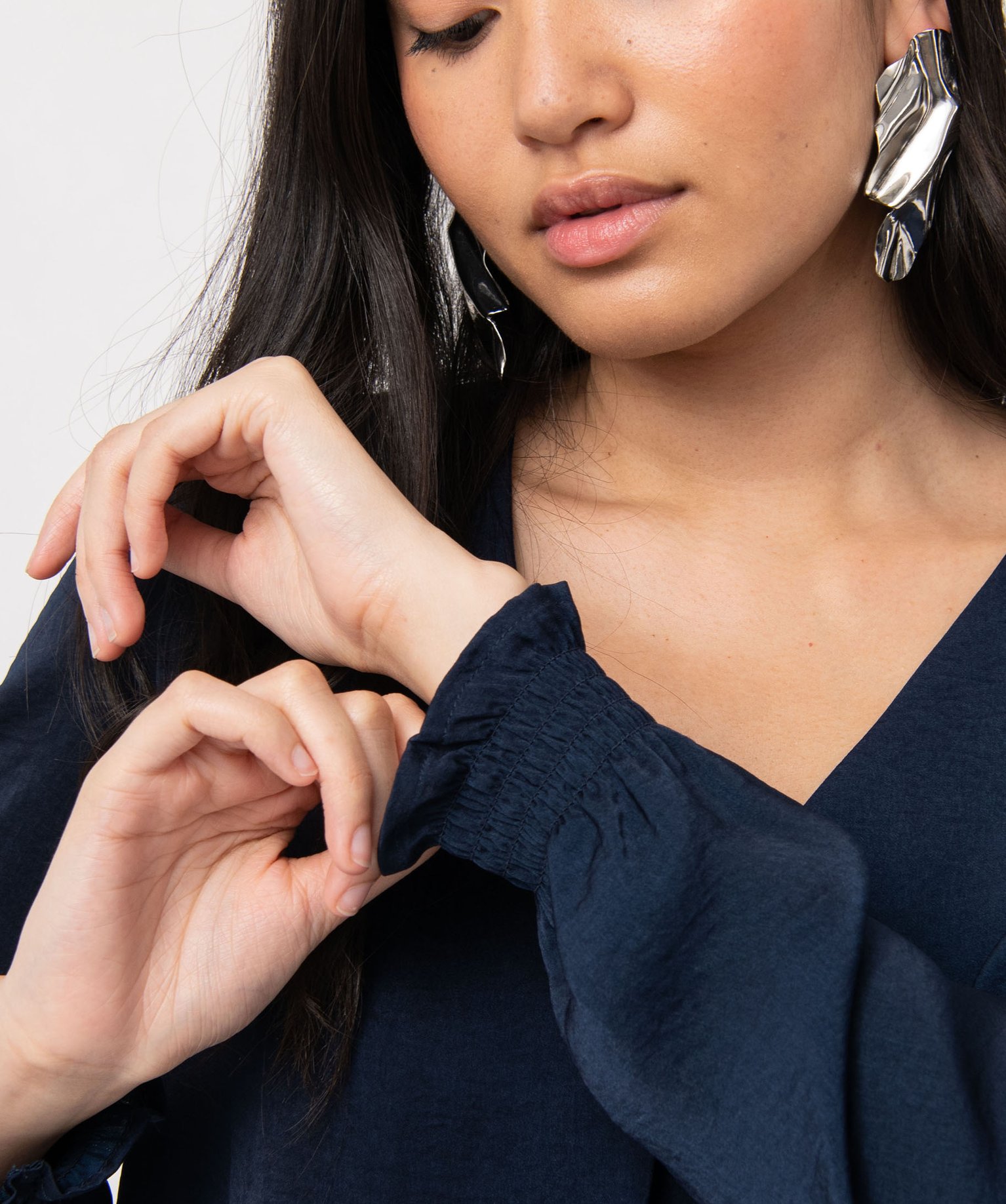 Blouse femme à manches longues avec col V bleu fonce | GEMO