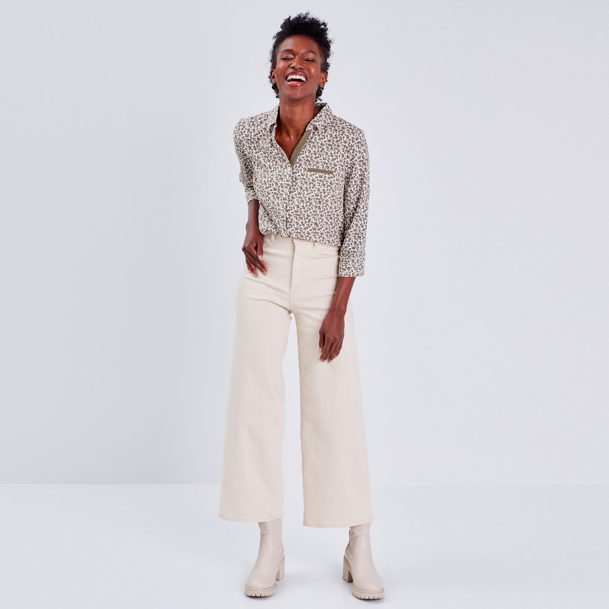 Blouse manches 3/4 vert kaki femme | Cache Cache
