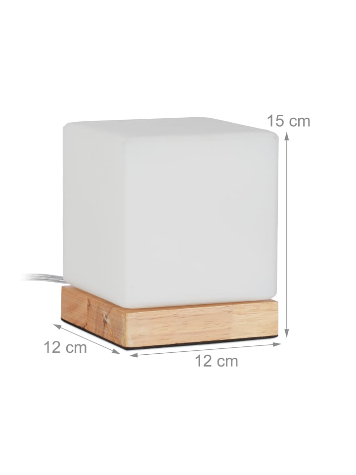relaxdays Tischlampe Würfel in Weiß/Natur - (B)12 x (H)15 x (T)12 cm günstig kaufen onesize