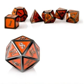 Metal & Enamel Dice Set Orange & Gunmetal (7)