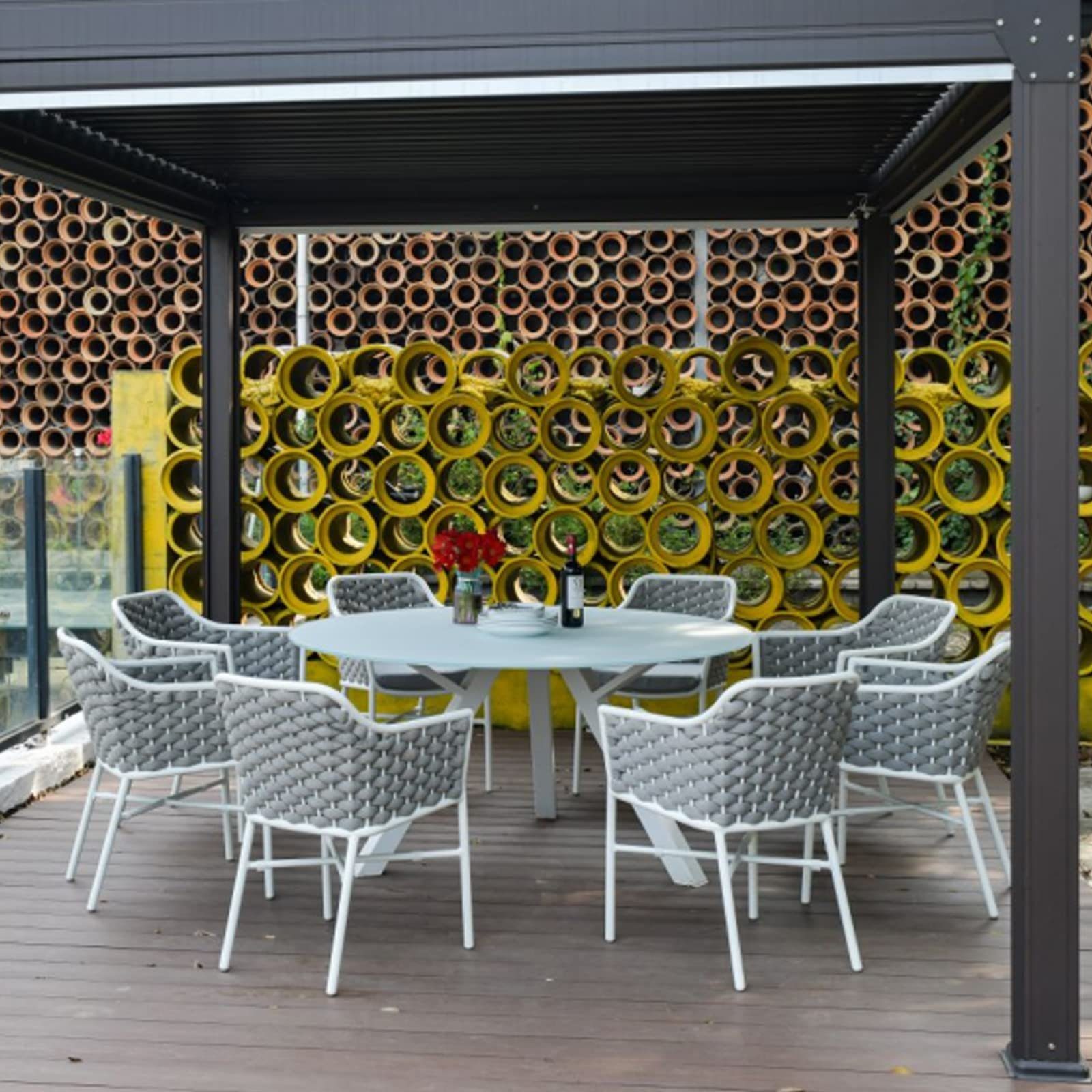 OKA Rattanstuhl Gartenstuhl-Set mit 2 Stück 58x57x79 cm, Mit Kordelgeflecht und weichem Sitzkissen, Edelstahlgestell