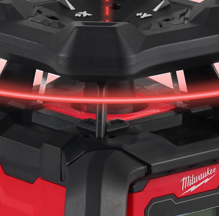 Milwaukee M18 RLOHV1200-501C vízszintes/függőleges forgó dupla dőlésszögű piros lézer 18 V 5.0 Ah Li-ion akkumulátorral (4933493204)