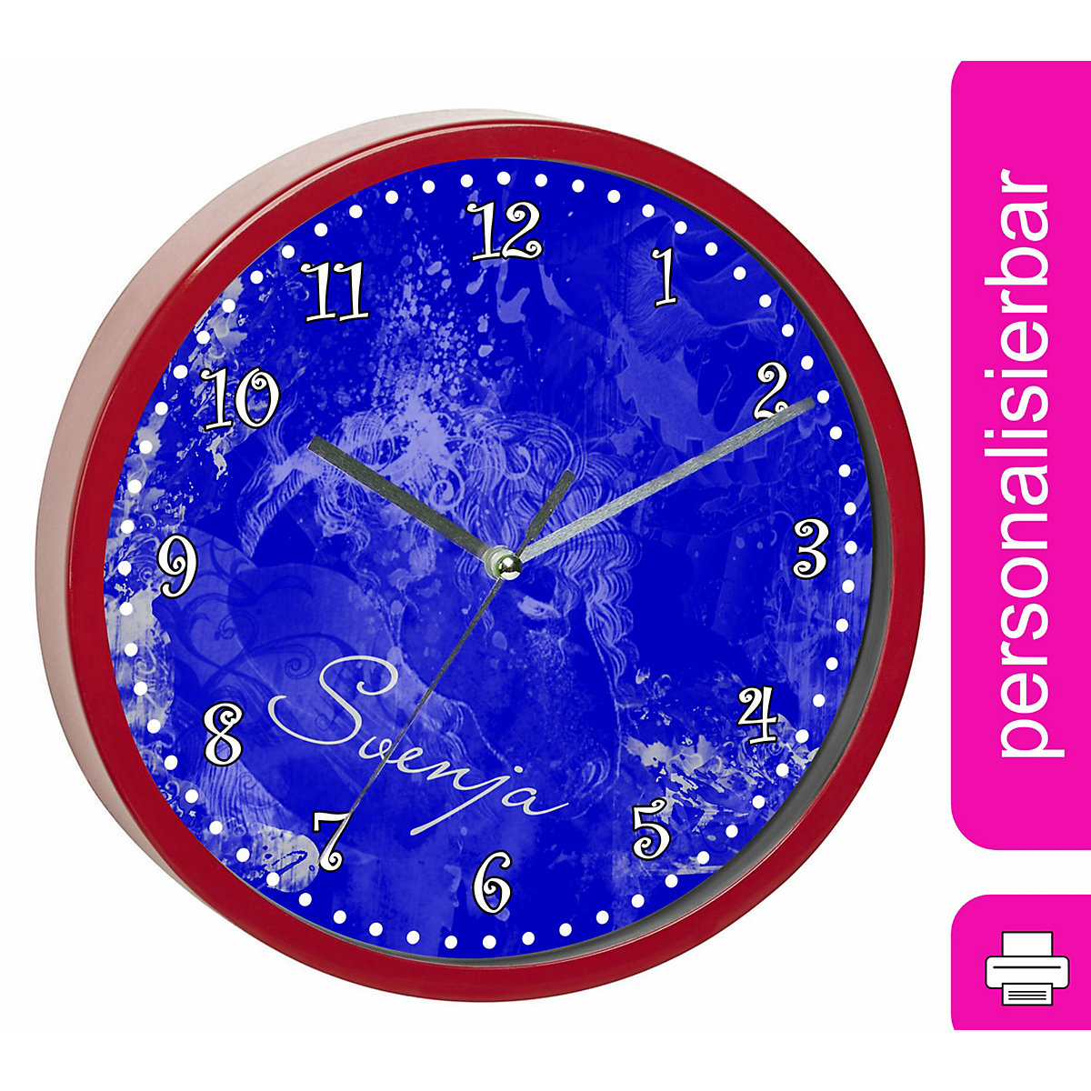 Kinder Wanduhr personalisiert mit Name Traum Blau