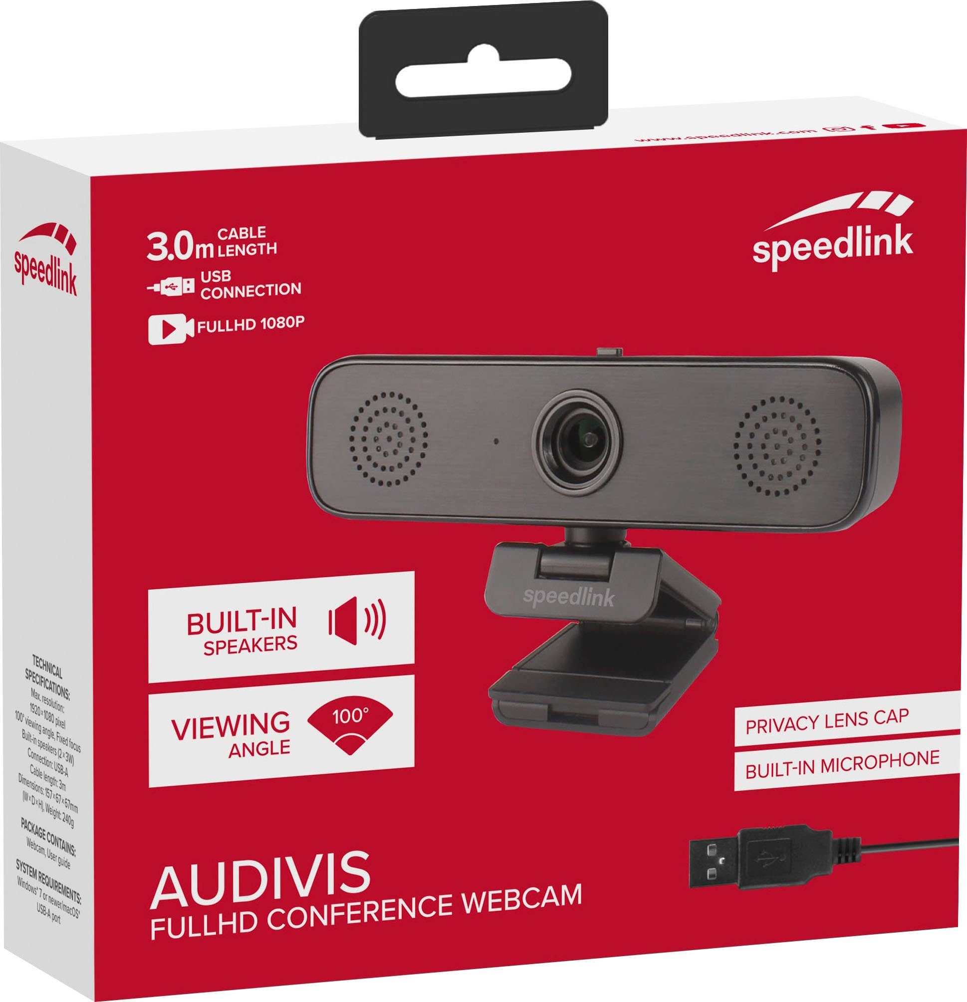 Speedlink AUDIVIS Conference 1080p FullHD Full HD-Webcam