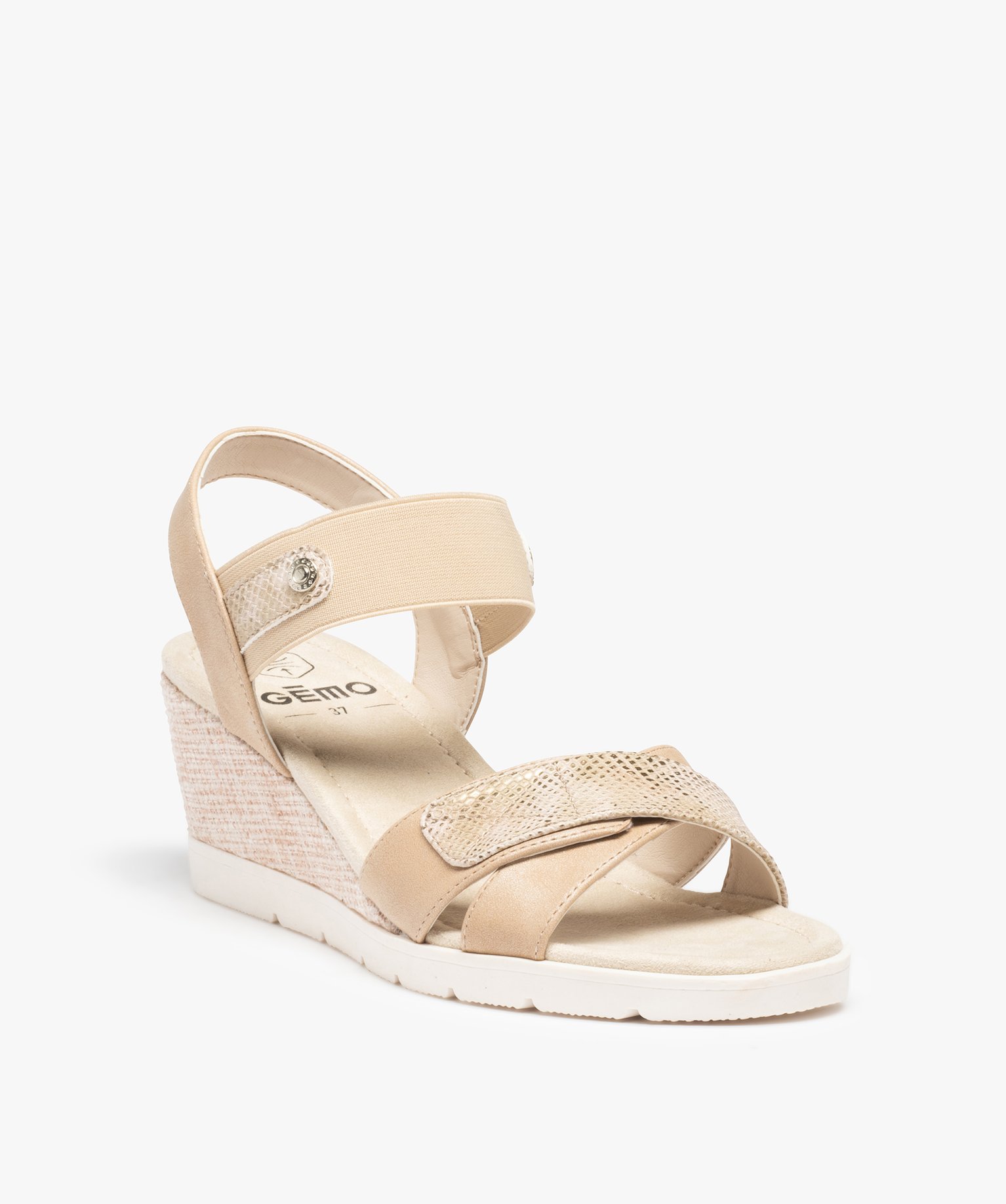 Sandales femme compensées à bride élastique or | GEMO