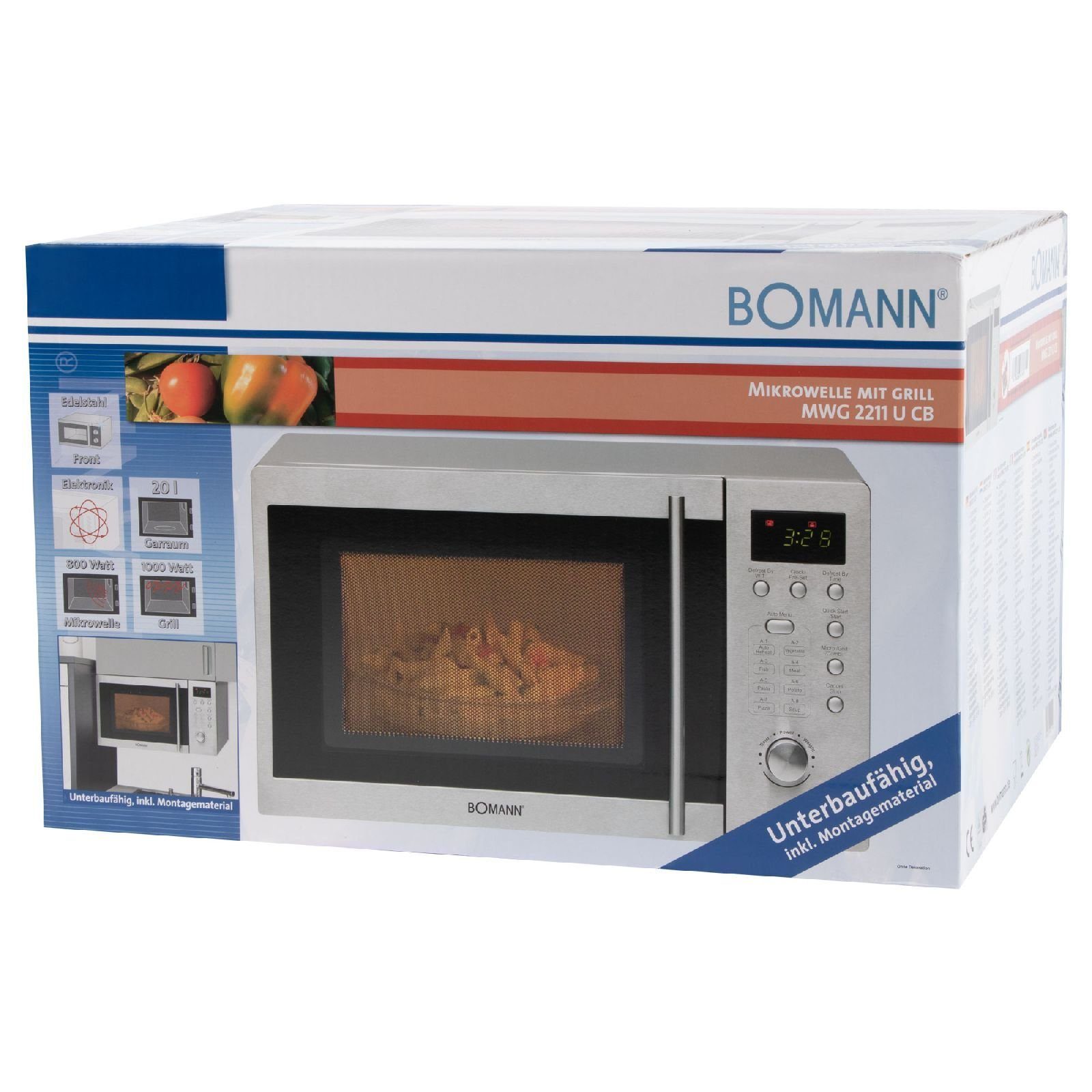 BOMANN Mikrowelle BOMANN Unterbau-Edelstahl Mikrowelle 20 Liter 1250 Watt MWG 2211 U