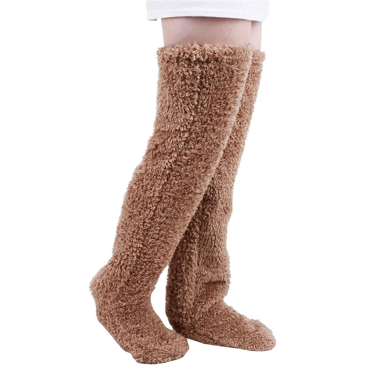 Zeaicos Overknees Oberschenkelstrümpfe, Winter-Beinwärmer flauschige weiche Thermo (wickeln) winddicht und warm