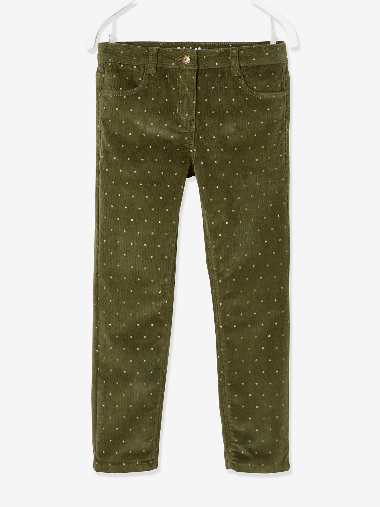 Slim MorphologiK fille en velours à pois irisés kaki imprimé