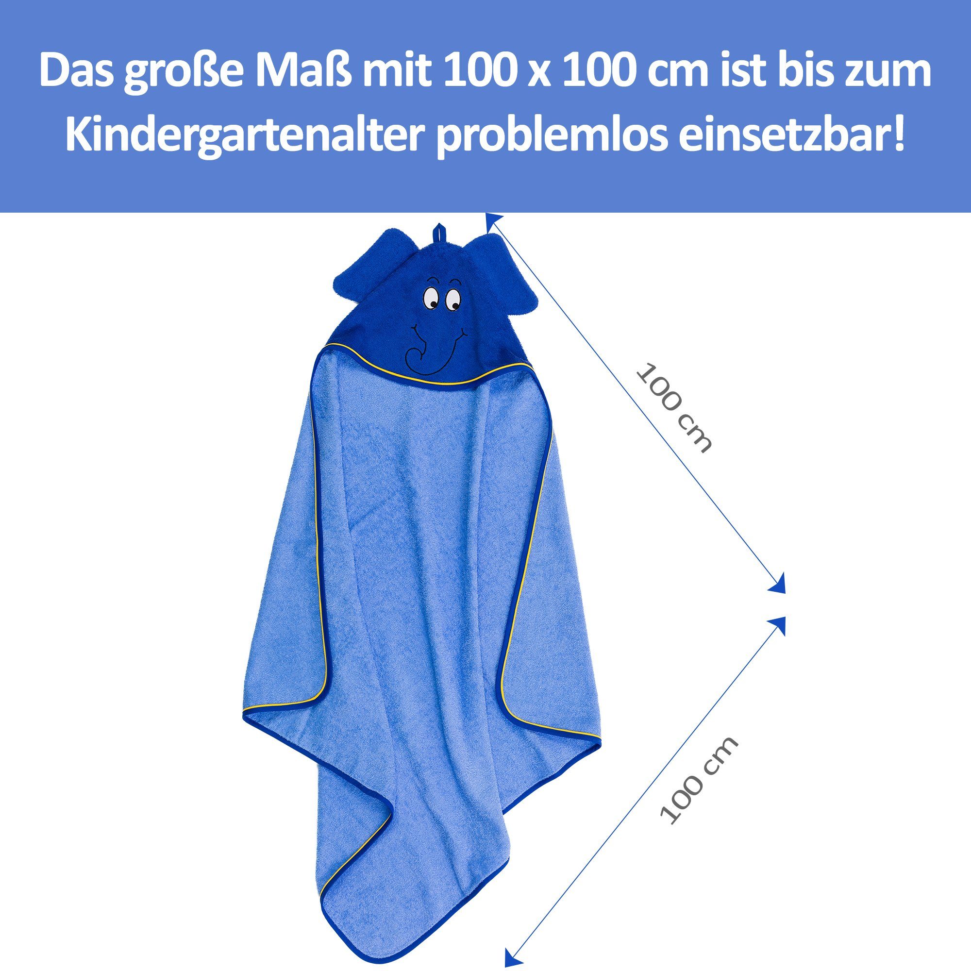 Smithy Kapuzenhandtuch Kinderbadetuch Elefant, 100x100 cm, Frottier (1-St)