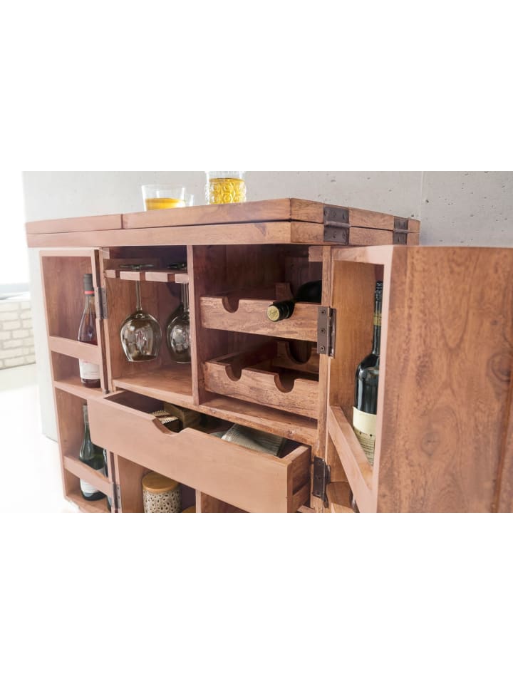 KADIMA DESIGN Hausbar Massivholz 65x91x50 cm Weinbar ausklappbar, Kleine Bar in Akazie günstig kaufen onesize
