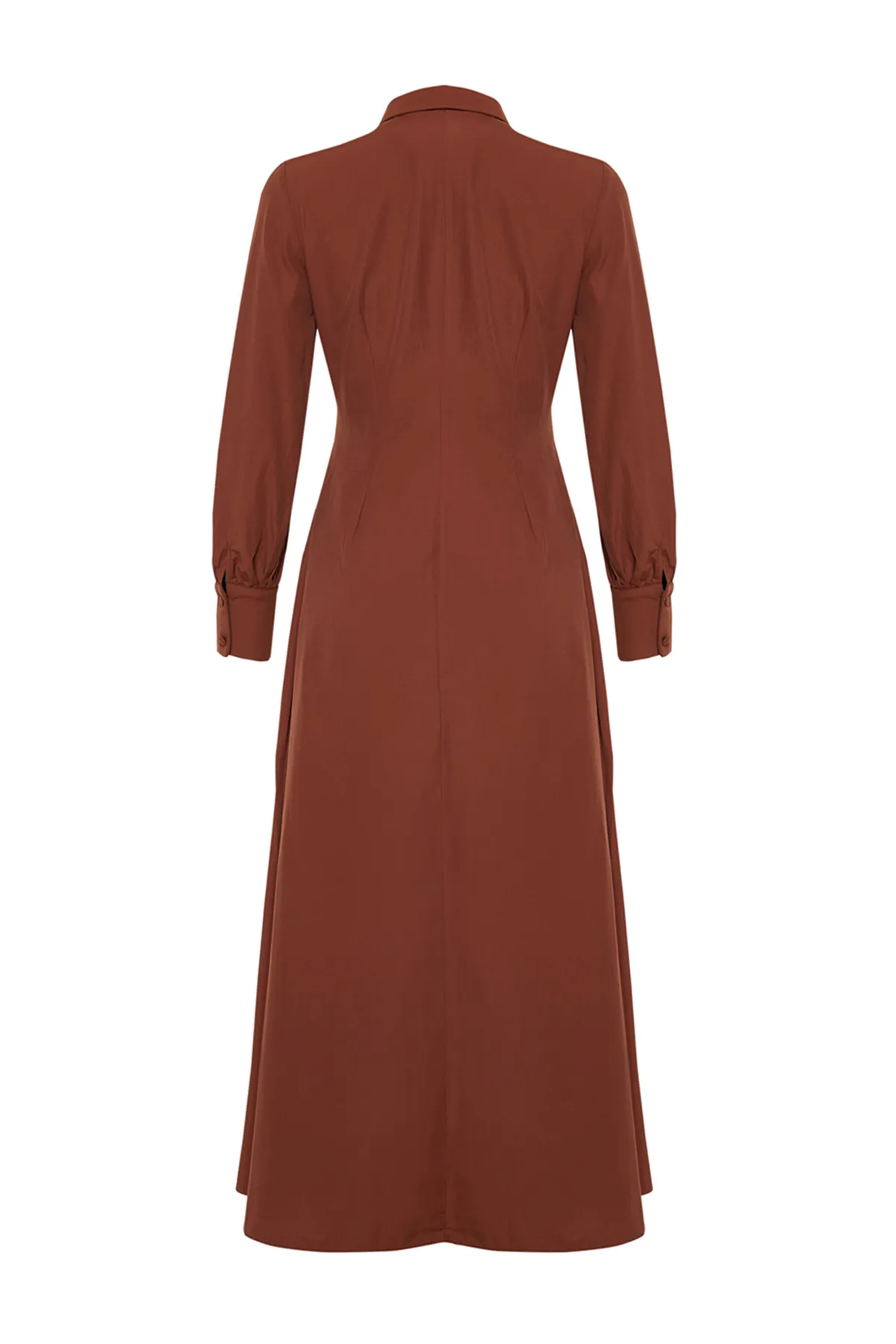 Trendyol Modest  Braunes gewebtes Hemdblusenkleid mit Blumendetail TCTSS24EB00029