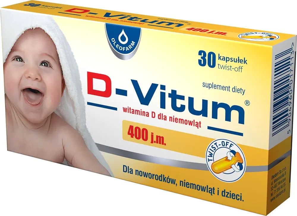 D-Vitum 400 TV, vitaminas D naujagimiams, kūdikiams ir vaikams, atsukamos kapsulės