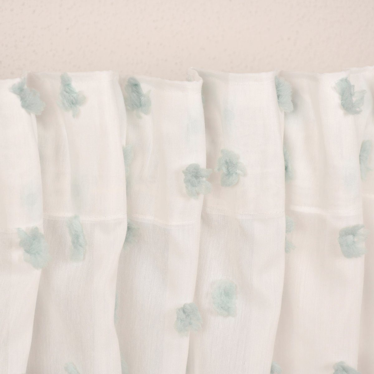 Meterware Rasch Textil Bambino Stores Pom Pom Puscheln weiß mint 3m, (1 St), halbtransparent, Kunstfaser, bestickt