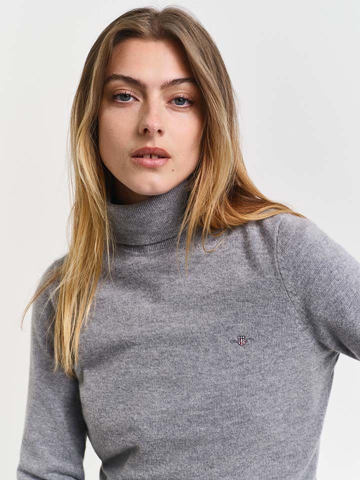 Gant Wollrollkragenpullover in Grau günstig kaufen