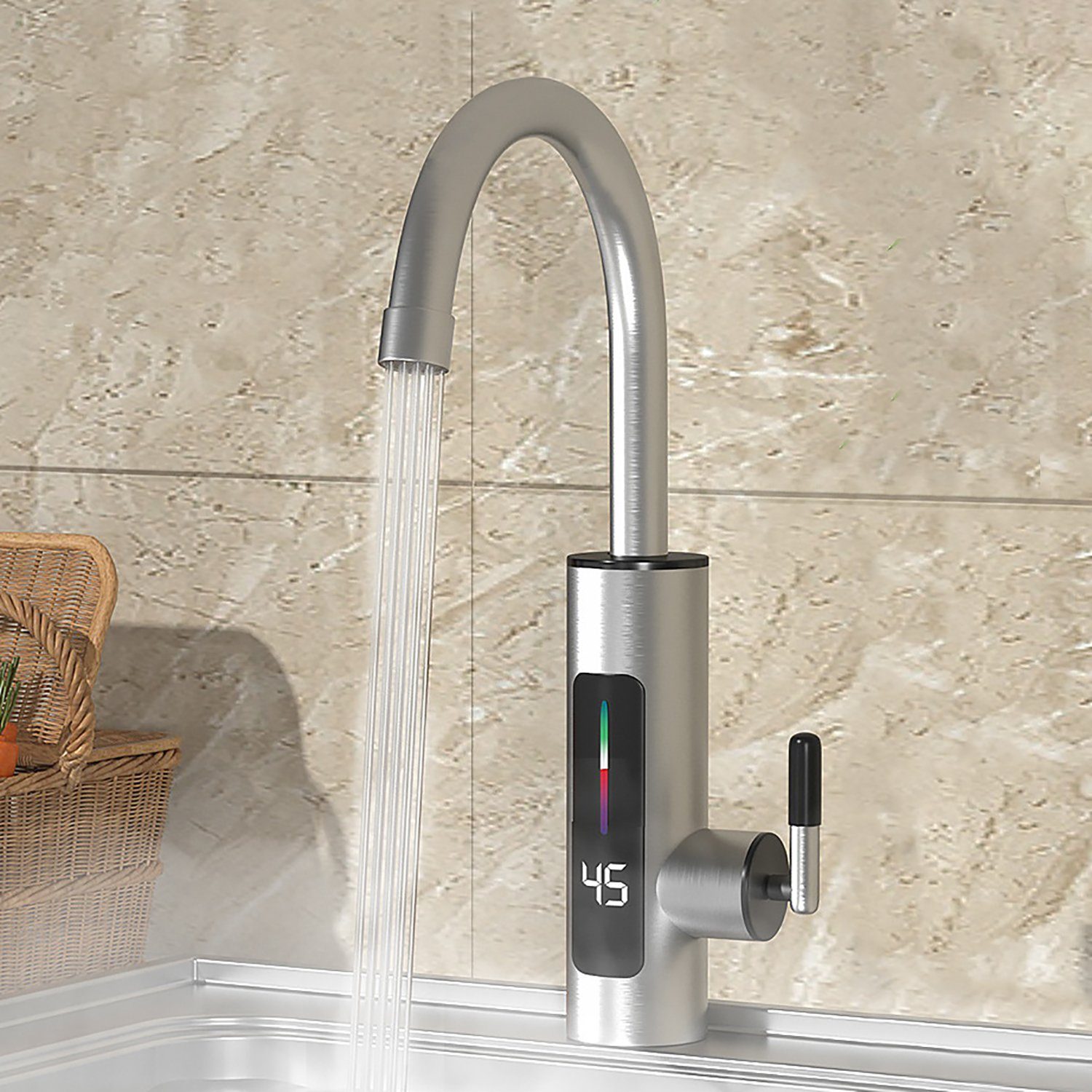 TOPMELON Durchlauferhitzer LED Elektrische Wasserhahn mit Durchlauferhitzer, max 60,00 °C