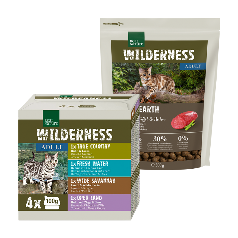 REAL NATURE Trockenfutter REAL NATURE WILDERNESS Adult Black Earth Mischfütterungs-Set Black Earth 300g + 4x100g Multipack