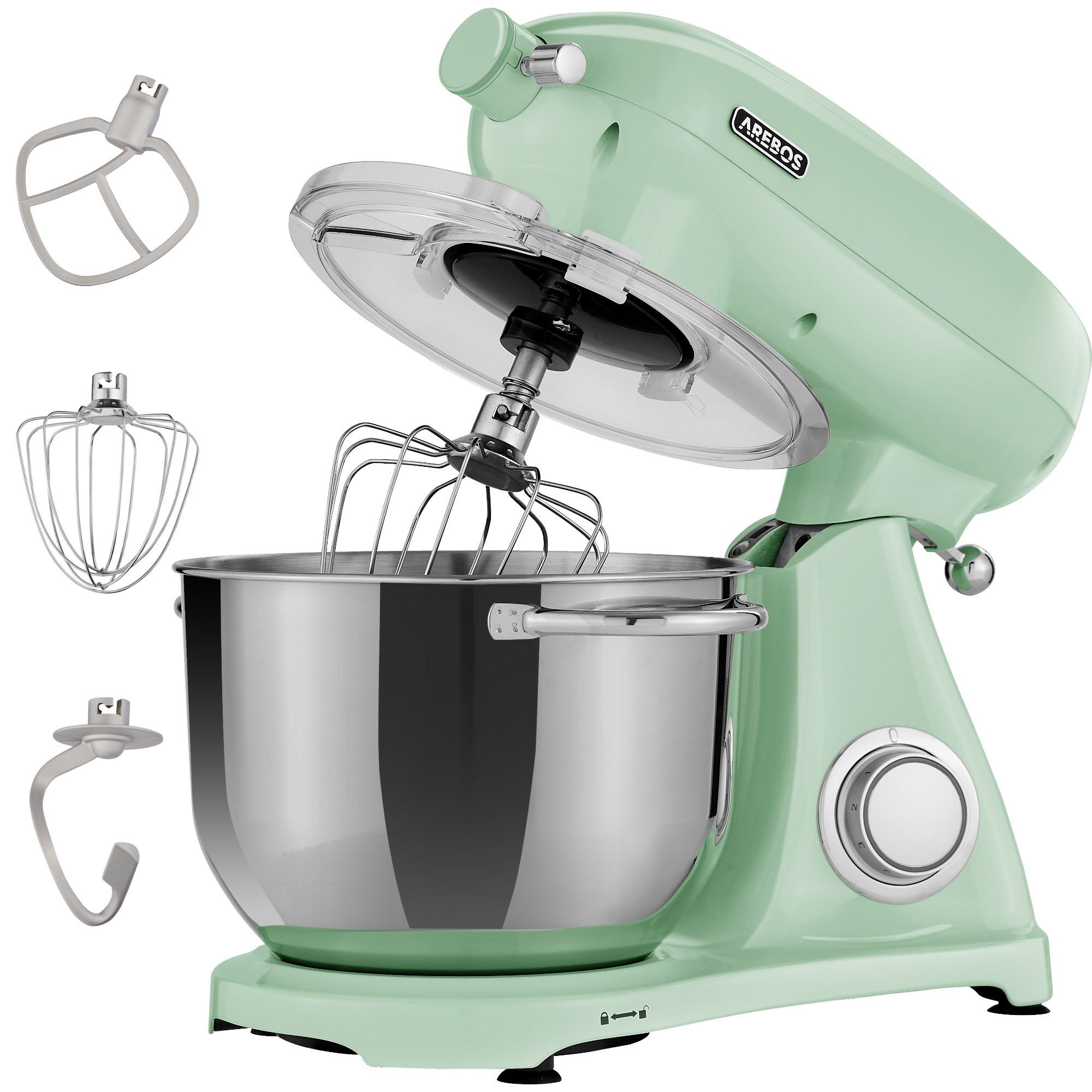 Arebos Küchenmaschine Retro, 6L Edelstahl-Rührschüssel, 6 Geschwindigkeiten, 1800 W