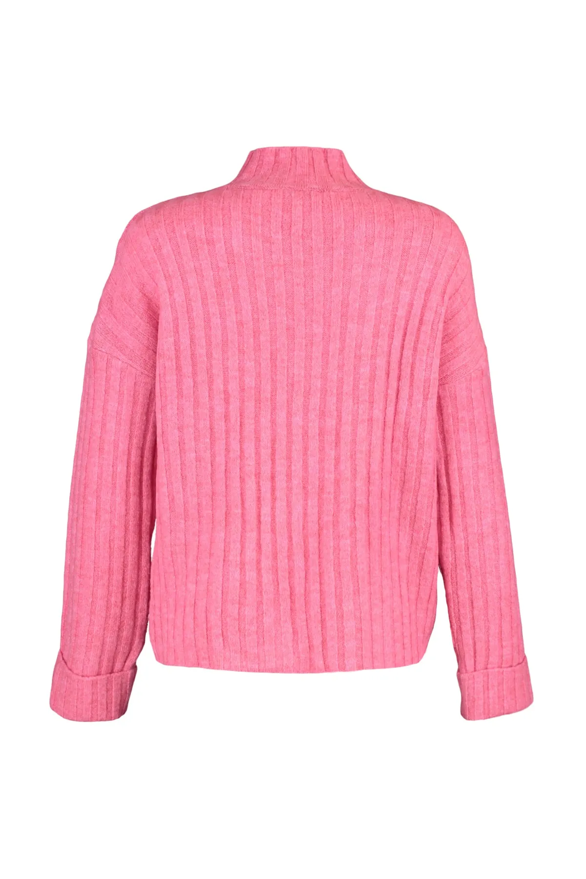 Trendyol Collection  Rosa, kurz geschnittene, weich strukturierte Strickjacke mit Stehkragen TWOAW22HI0174