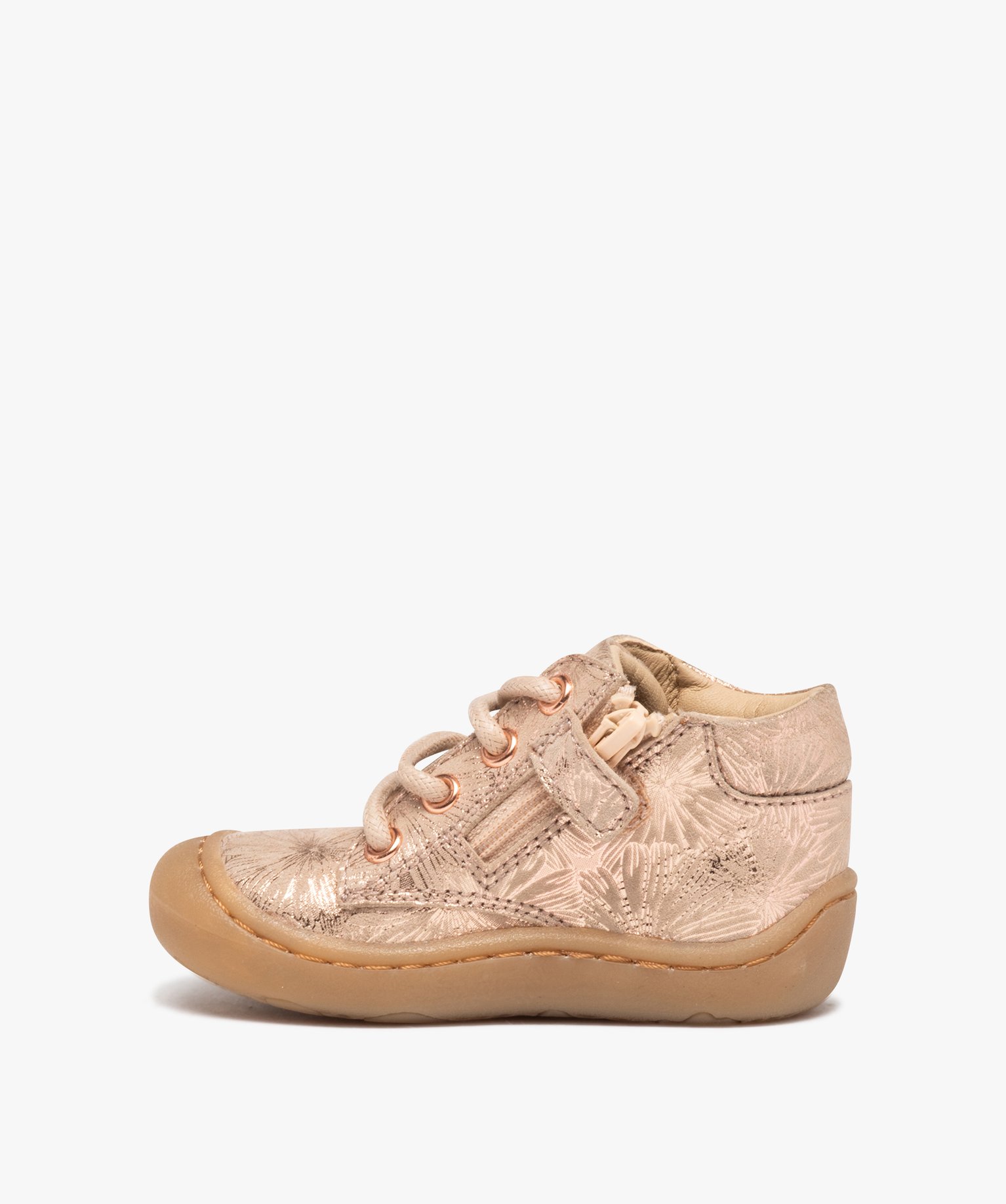 Chaussures premiers pas bébé fille dessus cuir métallisé... rose | GEMO