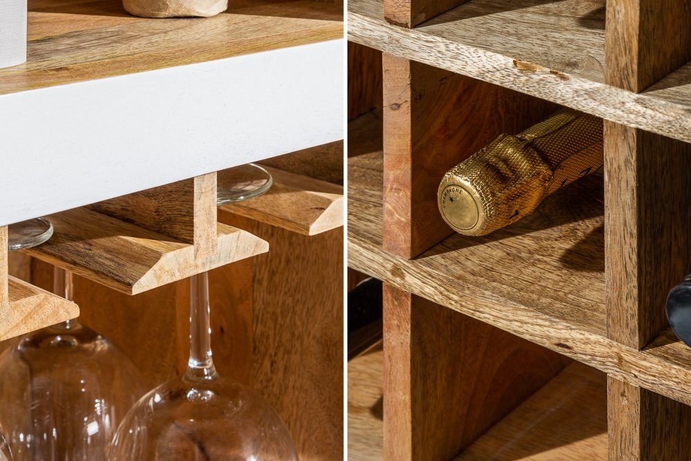 riess-ambiente Weinregal LONG ISLAND 196cm weiß / natur, 1-tlg., Massivholz · Flaschenregal · Landhaus · Küche · Mangoholz