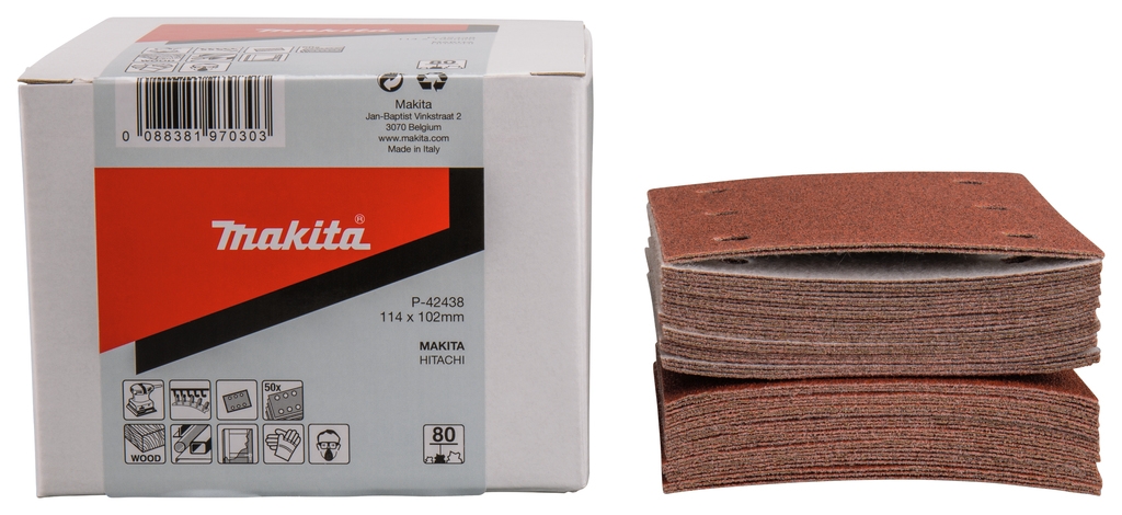 Makita pribor P-42438 brusni list 114x102 K80 crveni čičak 50 komada