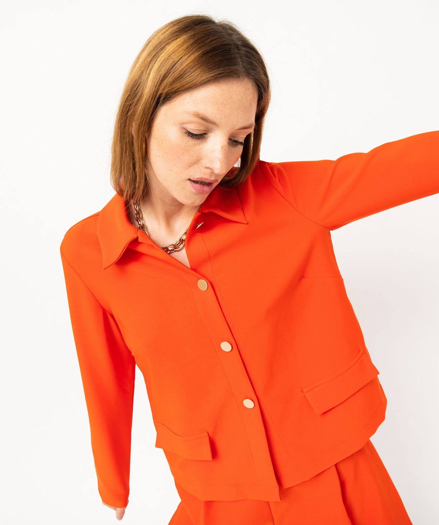 Chemise à manches longues avec boutons métalliques femme orange | GEMO