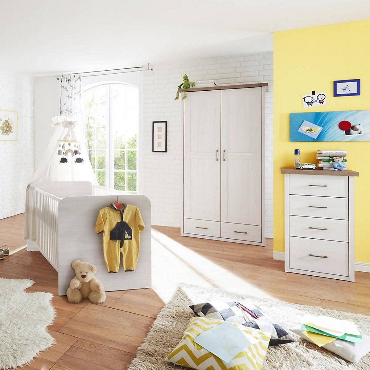 Babyzimmer Möbel LUND-78 im Set, Landhaus Design, Pinie weiß Nb./Trüffel Eiche Nb.