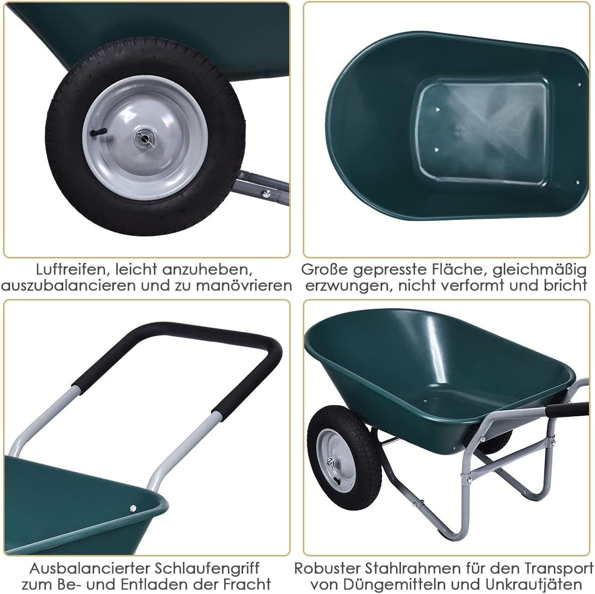 KOMFOTTEU Schubkarre, mit Metall Felge & PP Wanne & Softgrip-Griffe