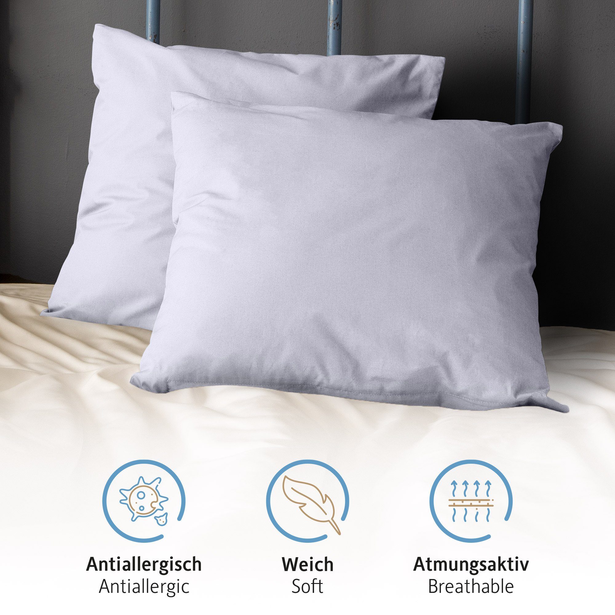 Kissenbezug Premium Kopfkissenbezug, gebürstet 100% Mikrofaser 120g/m², Komfortec (2 Stück), 40x40 cm mit Reißverschluss, Superweiches Kissenhülle Set