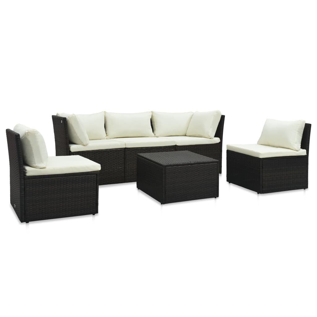 vidaXL Loungesofa 4-tlg. Garten-Lounge-Set mit Auflagen Poly Rattan Braun, 1 Teile