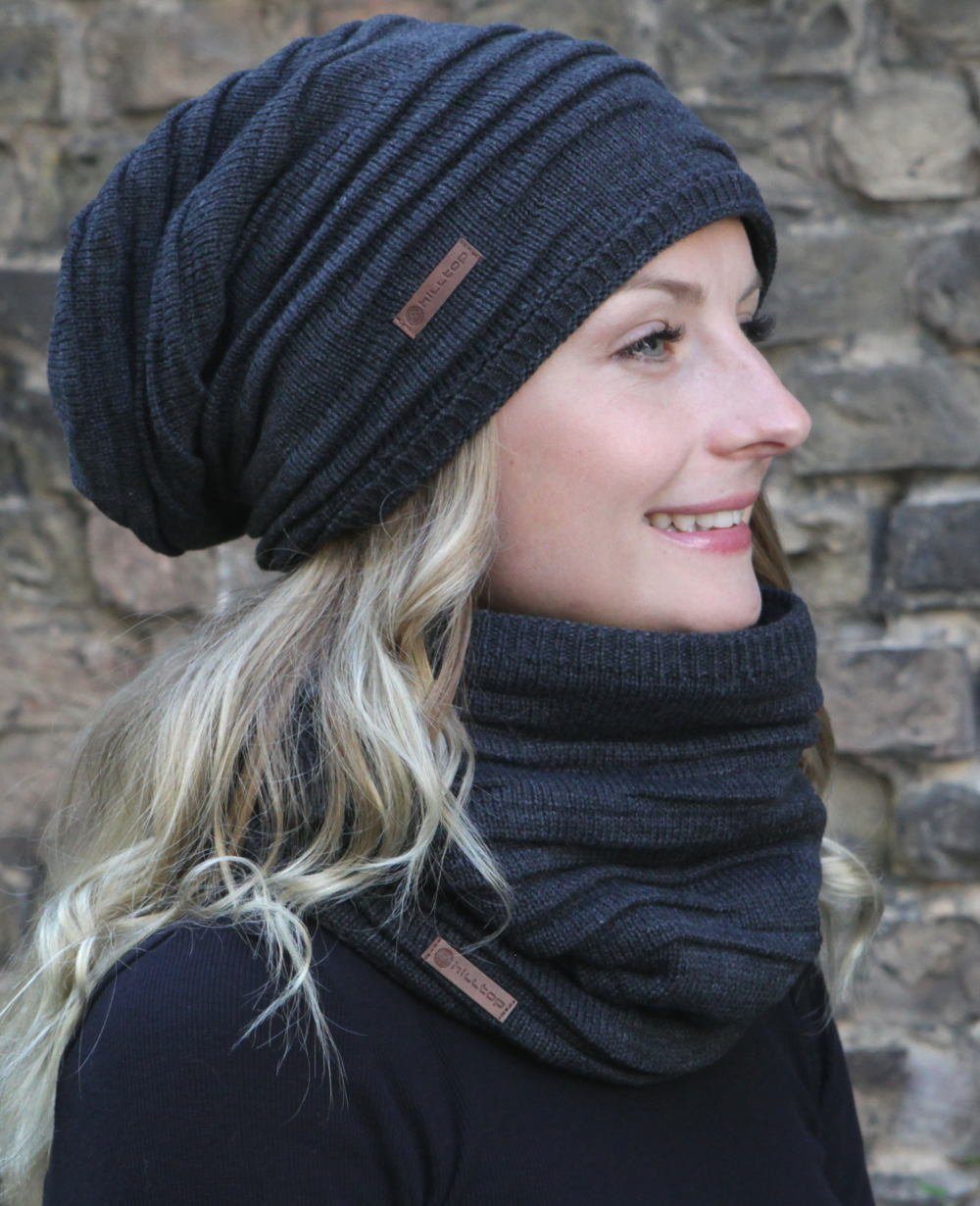 Hilltop Strickmütze Winter Set für Mann und Frau, warmer Schal, Teddy-Fleece mit Mütze