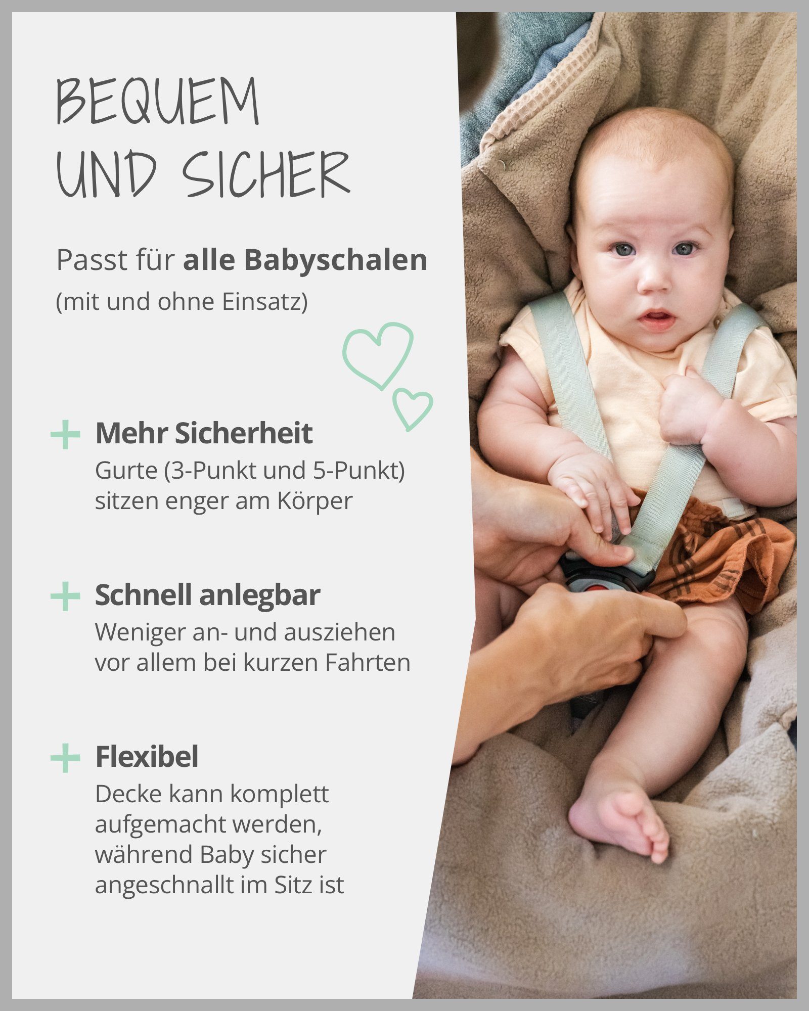 Einschlagdecke Für die Babyschale und Autositz, Sand, TOG-Wert 2,5, ULLENBOOM ®, Optimal für Frühling, Herbst und Winter, Made in EU