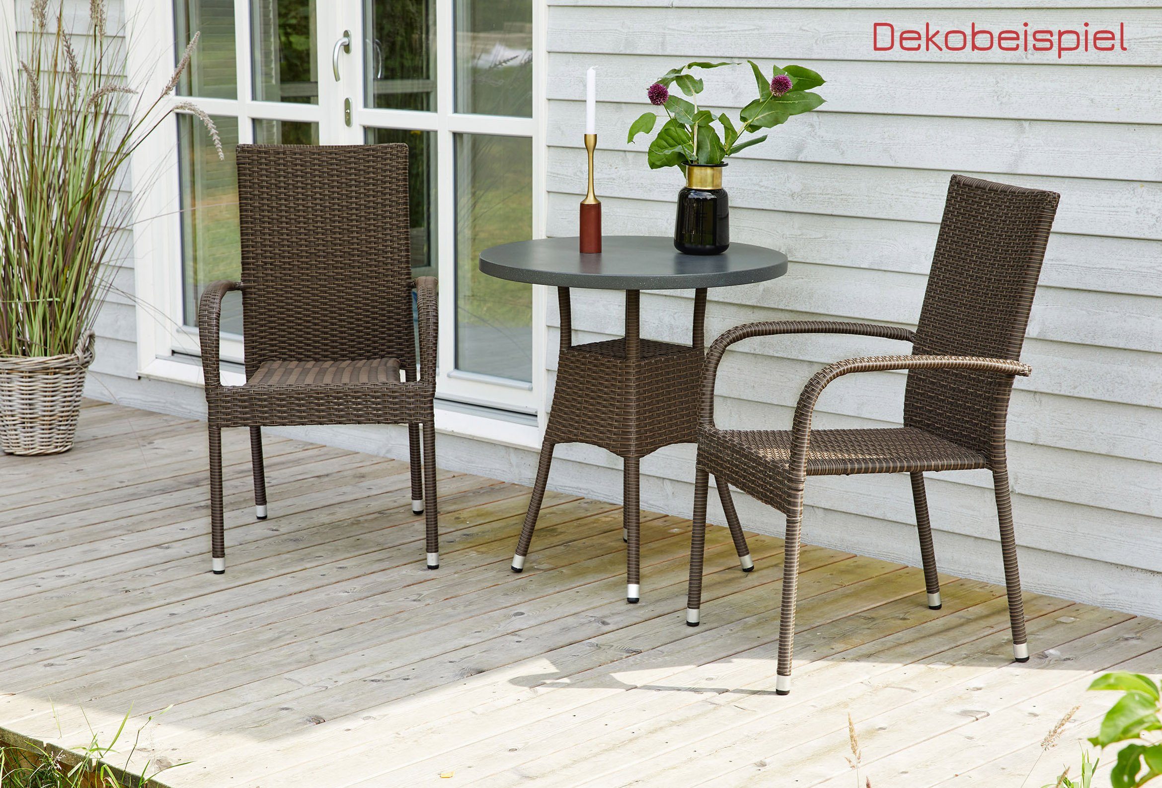 LC Garden Stapelstuhl LC Garden Lübeck 8er Set Stapelstuhl braun Armlehnstuhl Balkonstuhl