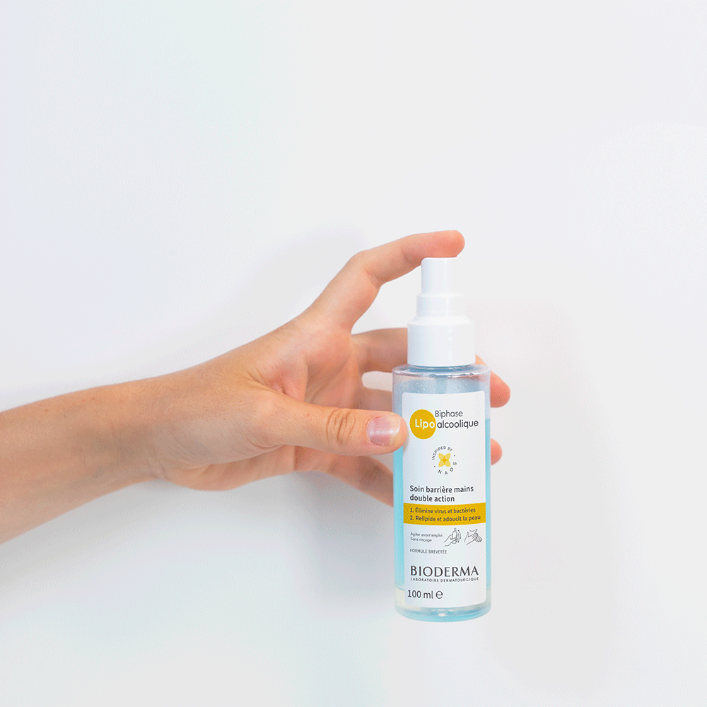Bioderma Biphase Lipo Alcoolique Soin Barrière mains double action Soin barrière des mains
