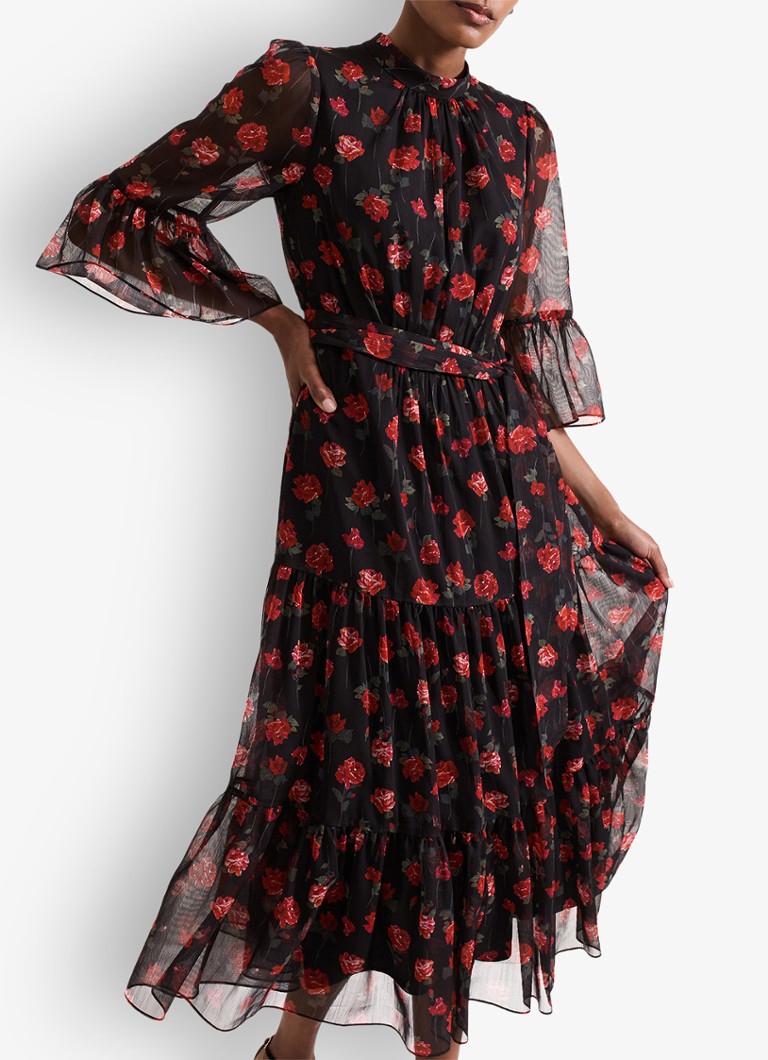 Vestido midi Phase Eight Lela con estampado floral y cinturón anudado.