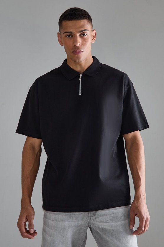 Oversize Poloshirt mit Reißverschluss