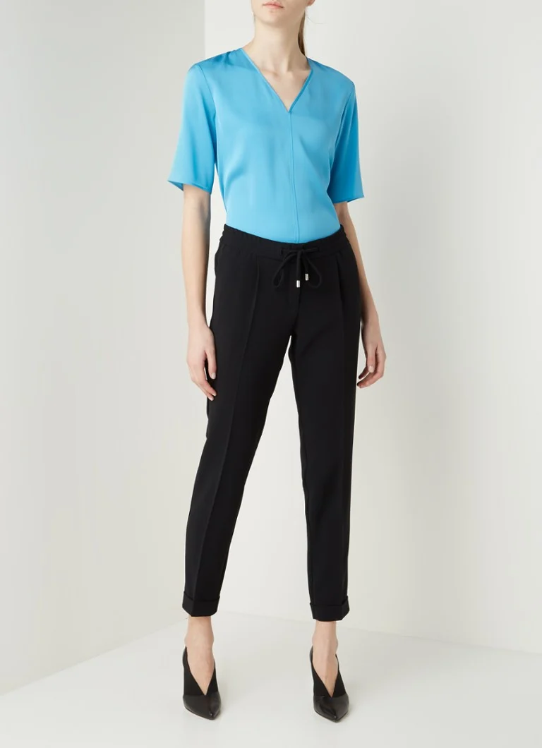 Pantaloni HUGO BOSS Tariyana cu talie medie, croială slim, cu șnur de fixare